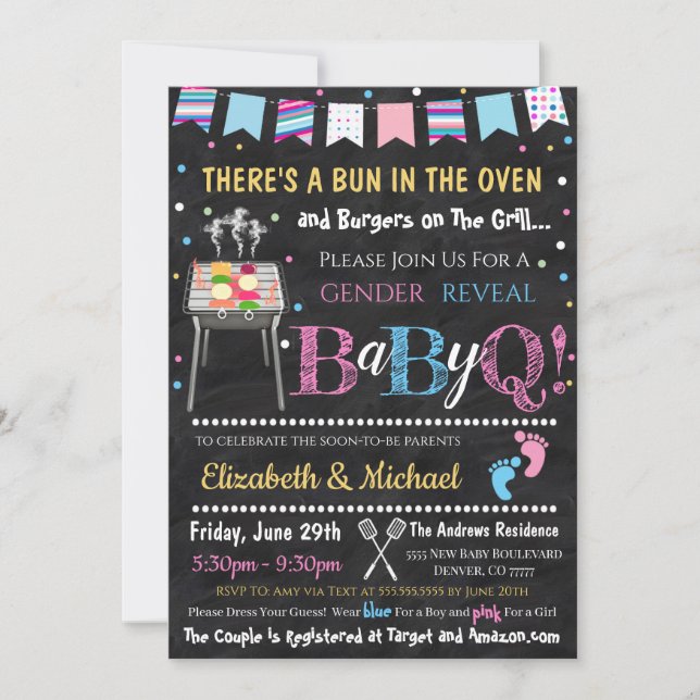 Genre Reveal BabyQ Invitation (Devant)