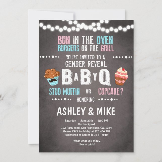 Genre Reveal Invitation BabyQ BBQ Couples Douche (Devant)