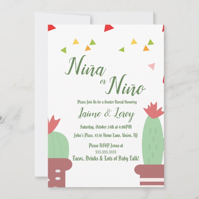Genre Révéler Cactus Niña Niño Fiesta Invitation (Devant)