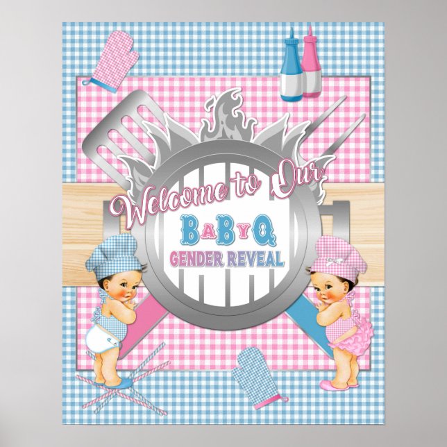 Genre Révéler Rose Bleu En vichy Baby Q BBQ Poster (Devant)