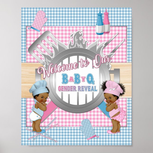 Genre Révéler Rose Bleu En vichy Baby Q BBQ Poster (Devant)