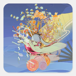 Genshin Impact Kamisato Ayaka Flores Anime Drawing Square Sticker