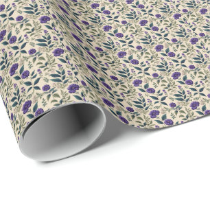 Gentian Blue Vintage Floral Wrapping Paper