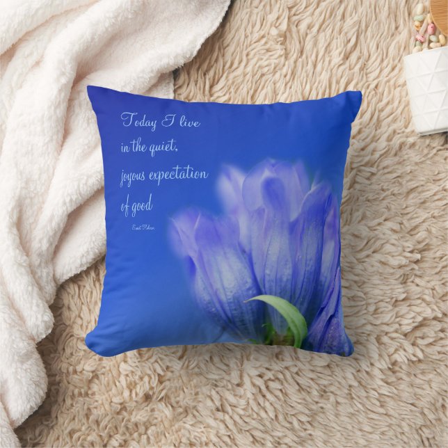 Gentian Flower Life Attitude Inspirational Quote  Throw Pillow (Blanket)