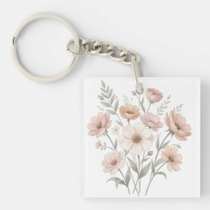 Gentle Anemone Bouquet Watercolor Softness Keychain