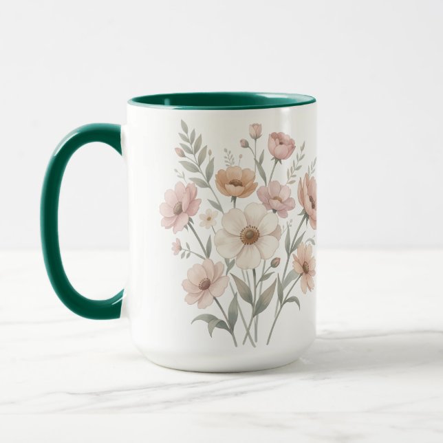 Gentle Anemone Bouquet Watercolor Softness Mug (Left)
