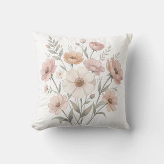 Gentle Anemone Bouquet Watercolor Softness Throw Pillow