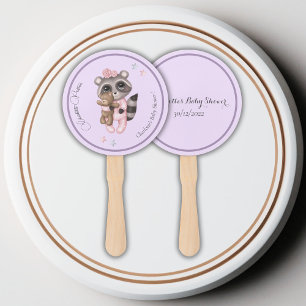 Gentle Baby Girl Raccoon Lilac Baby Shower Hand Fan