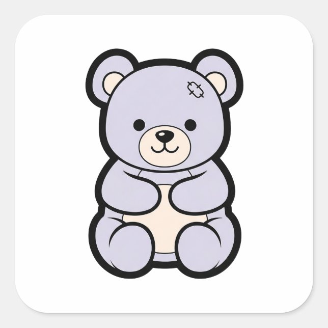 Gentle Bear – Cute Kawaii Animal Illustration Square Sticker (Front)