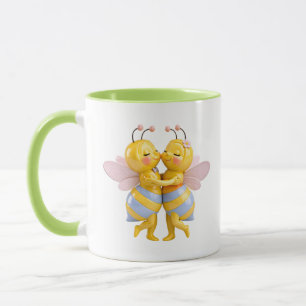 Gentle bee couple embracing mug