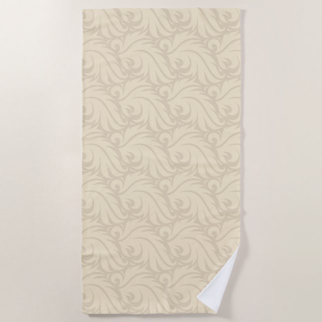 Gentle beige floral pattern beach towel (Front)