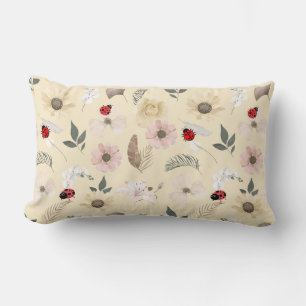 Gentle Blooms and Ladybugs Lumbar Pillow