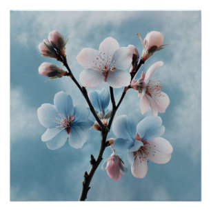 Gentle Blue Botanical: Minimalist Floral Design Poster