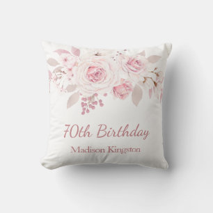 Gentle Blush Pink Floral 70th Birthday Party Gift Throw Pillow