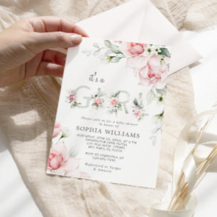 Gentle Blush Pink Rose It's a Girl Baby Shower Invitation