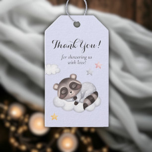 Gentle Boy Raccoon Blue Baby Shower Thank You Gift Tags