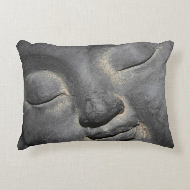 Gentle Buddha Face Stone Sculpture Decorative Pillow (Front)