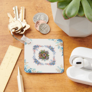 Gentle Calm, Delicate Pastel Botanicals Keychain