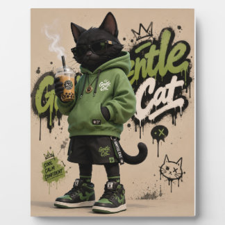 Gentle Cat, Urban Streetwear Black Cat Mascot Desi Plaque
