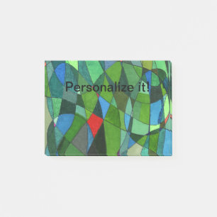 Gentle curved shapes in cool green & red accents post-it notes