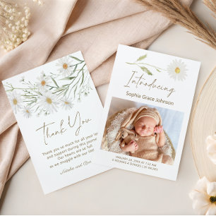Gentle Daisy Petals Floral Introducing Baby Photo Announcement
