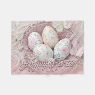 Gentle Easter Joy with Floral Motif Fleece Blanket