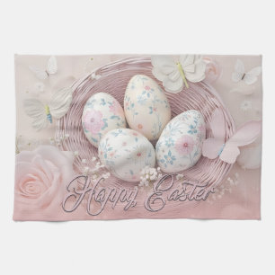 Gentle Easter Joy with Floral Motif Kitchen Towel