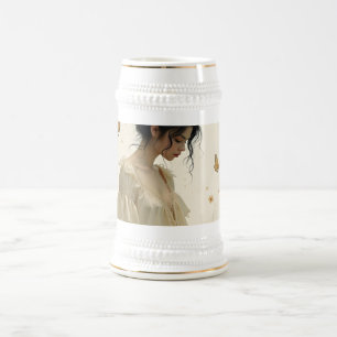 Gentle Elegance in a Butterfly Dance Beer Stein
