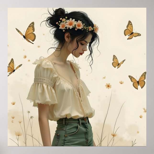 Gentle Elegance in a Butterfly Dance Poster (Front)