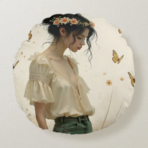 Gentle Elegance in a Butterfly Dance Round Pillow