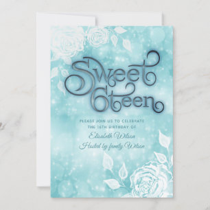 Gentle elegant bokeh white roses sweet sixteen invitation
