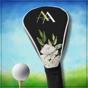 Gentle Elegant White Flowers Custom Monogram  Golf Head Cover