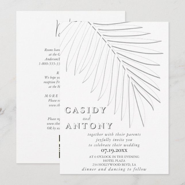 Gentle embossed palm leaf tropical all in one  invitation (Front/Back)