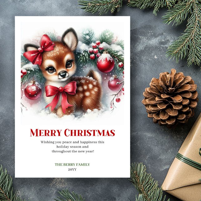 Gentle Fawn Watercolor Snowy Forest Christmas Card (Gentle Fawn Watercolor Snowy Forest Christmas Christmas)