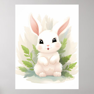Gentle Ferns : Baby Rabbit Parmi Poster Feuille