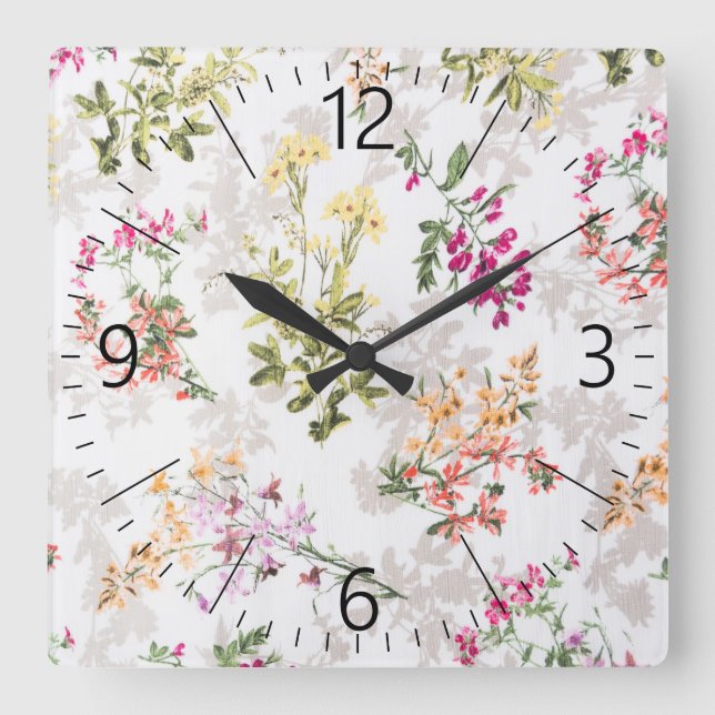 Gentle floral pattern square wall clock (Front)
