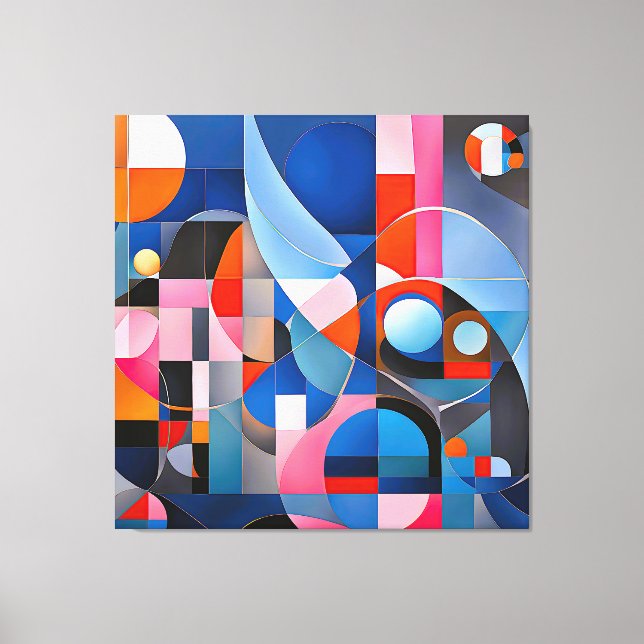 Gentle Geometry: Hues of Blue & Pink in Abstract Canvas Print (Front)