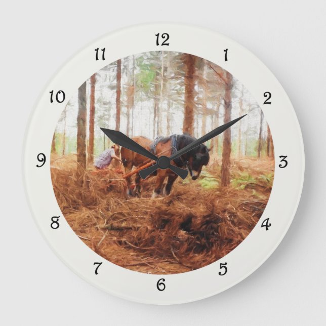 Gentle Giant - Draft Horse Hauling Logs in Forest Large Clock (Front)