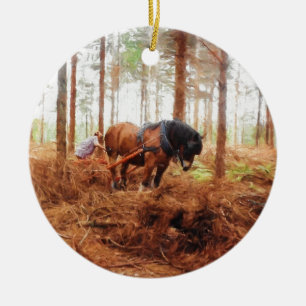 Gentle Giant - Draught   Horse Hauling Logs in Ceramic Ornament