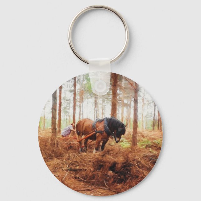 Gentle Giant - Draught Horse Hauling Logs in Fores Keychain (Front)