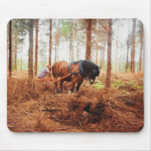 Gentle Giant - Draught Horse Hauling Logs in Fores Mouse Pad