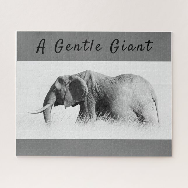 Gentle Giant Elephant high key photo with text Jigsaw Puzzle (Horizontal)