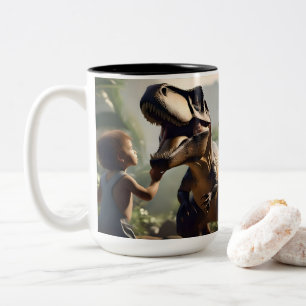 Gentle Giant: The Friendly T-Rex Who Loves a Pat Two-Tone Coffee Mug