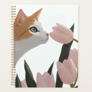 Gentle Ginger Cat with Flowers Planner