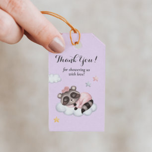 Gentle Girl Raccoon Lilac Baby Shower Thank You Gift Tags