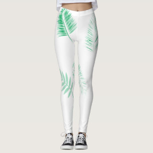 Gentle green palm leaves leggings