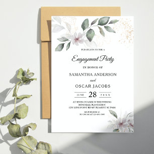  Gentle Greenery Watercolor Leaf & Flower   Gold Invitation