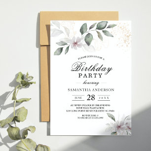 Gentle Greenery Watercolor Leaf & Flower Gold Invitation