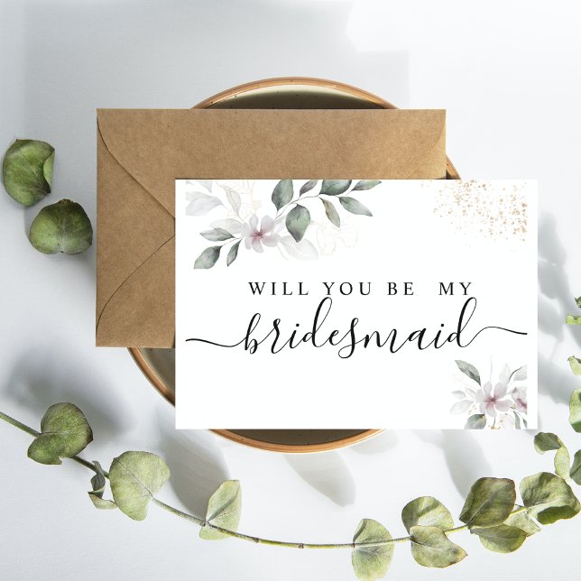  Gentle Greenery Watercolor Leaf & Flower | Gold Invitation Postcard (Creator Uploaded)