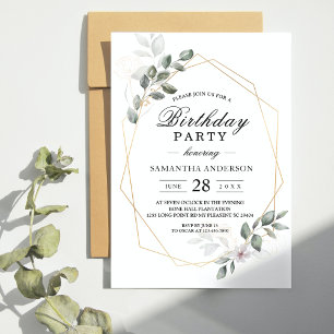  Gentle Greenery Watercolor Leaf Frame & Flower Invitation